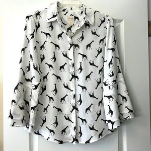 Giraffe Print Bell Sleeve Button Down Top by Chicos